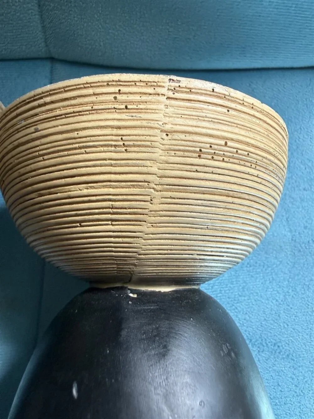 Wood Candleholder Pair Black With Faux Rattan Top Asian Jungle Tropical